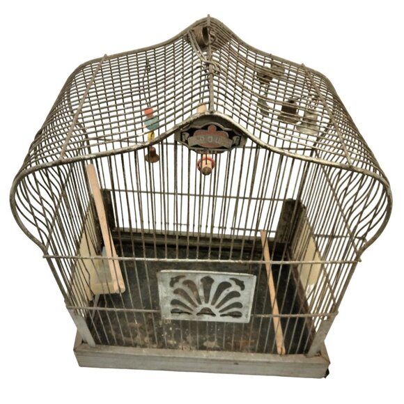 Crown Metal Bird Cage Antique Distressed Shabby Swing Decorative Door - Picture 1 of 13